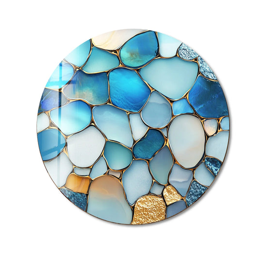 Ocean Blue Stone Mosaic Round Glass Wall Art - MyPhotoStation