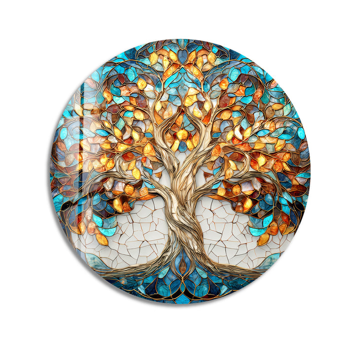 Autumn Radiance Tree – Round Glass Wall Art