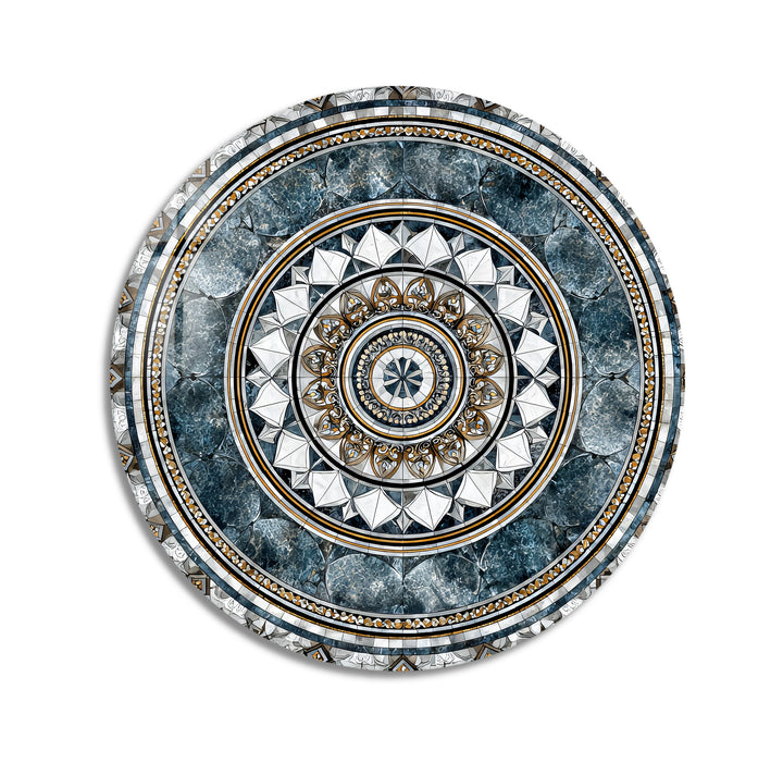 Imperial Marble Mandala – Round Glass Wall Art