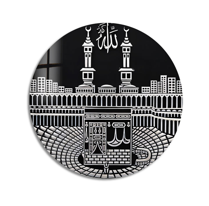 Sacred Kaaba Illustration – Mecca Round Glass Wall Art