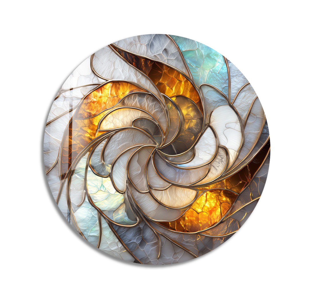 Golden Spiral Radiance – Round Glass Wall Art