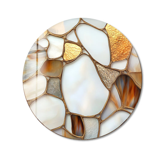 Golden Earth Tones Mosaic Round Glass Wall Art - MyPhotoStation