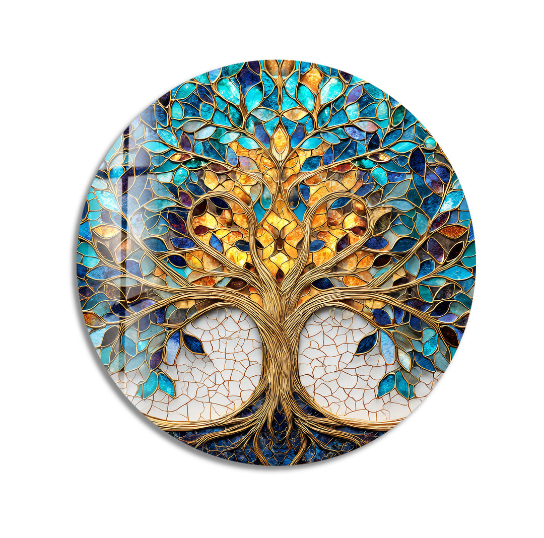Luminous Harmony Tree – Round Glass Wall Art
