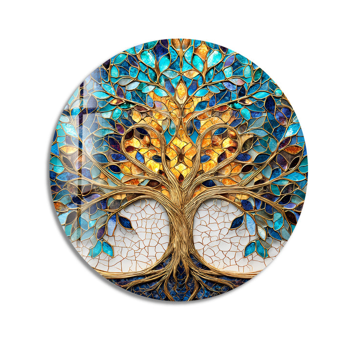 Luminous Harmony Tree – Round Glass Wall Art