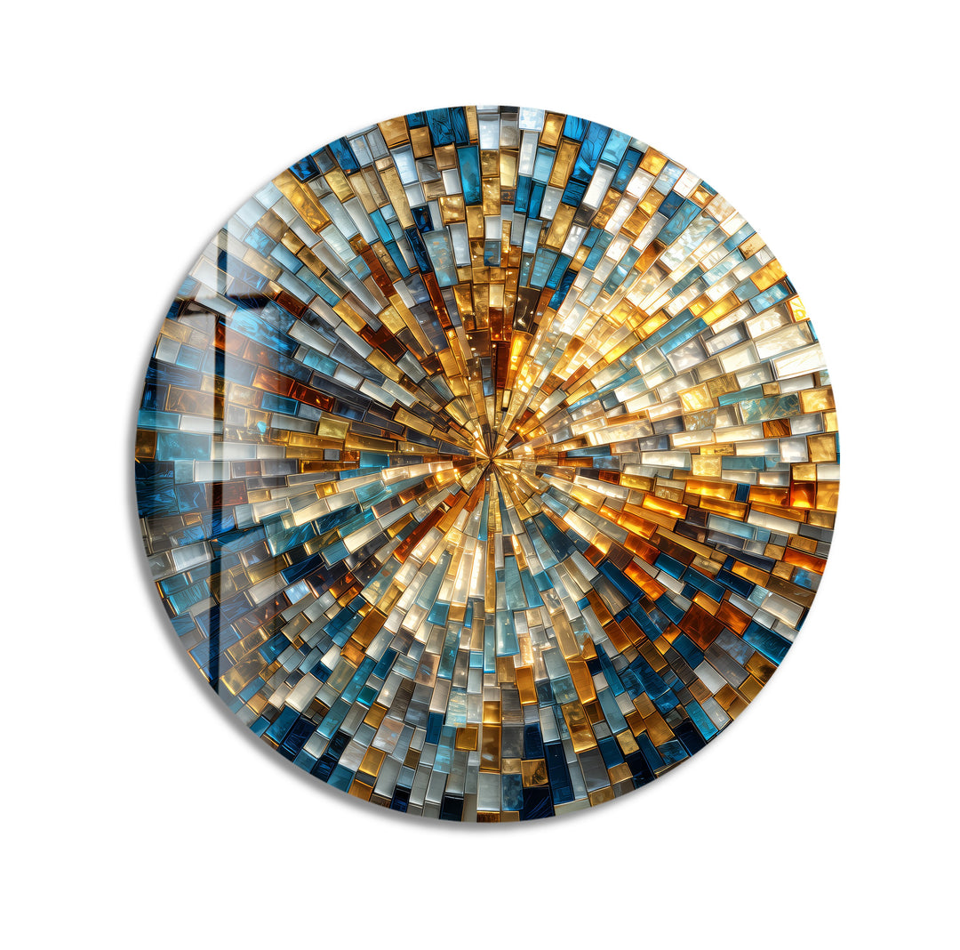 Golden Radiance Spiral  – Round Glass Wall Art