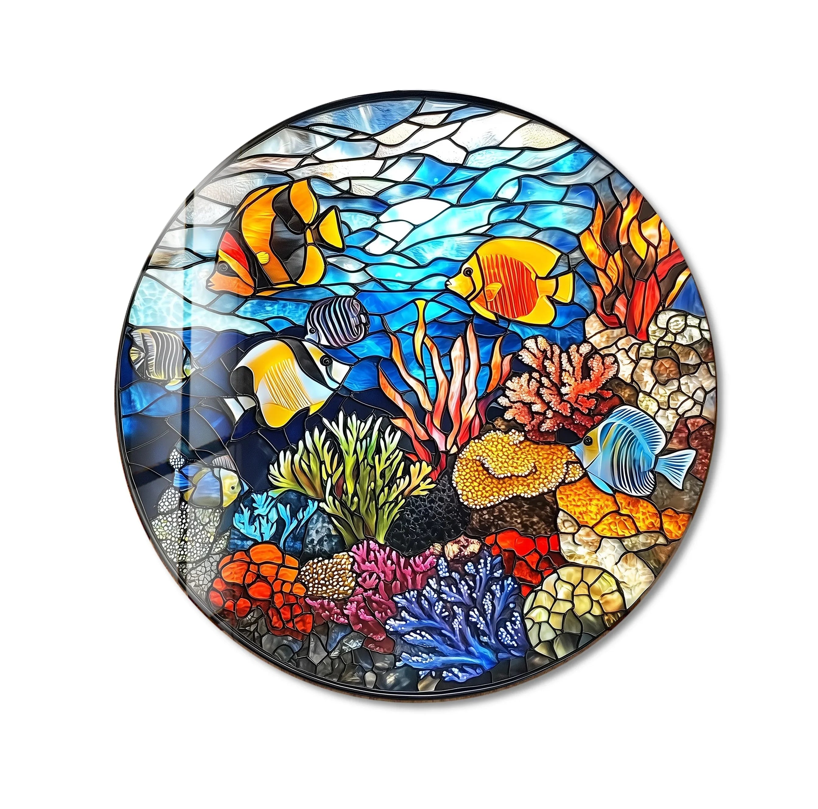 Coral Reef Mosaic Round Glass Wall Art - MyPhotoStation