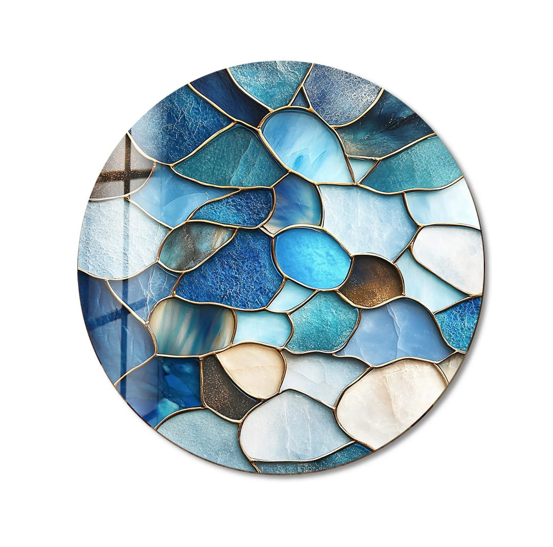 Coastal Blue Stone Mosaic Round Glass Wall Art - MyPhotoStation