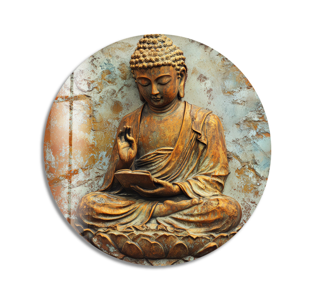 Serene Wisdom Buddha – Round Glass Wall Art