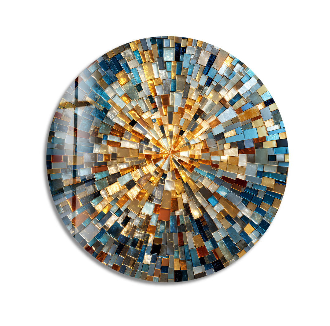 Radiant Skyline Mosaic – Round Glass Wall Art