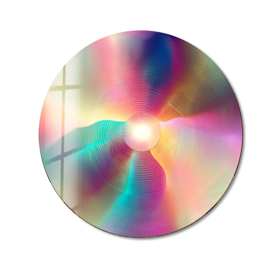 The brightest area highlights the radiant center of this iridescent glow round glass art painting, creating a mesmerizing focal point.