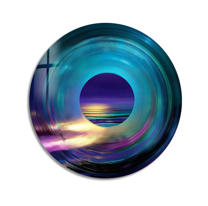 Luminous Horizon – Abstract Ocean View Round Glass Wall Art