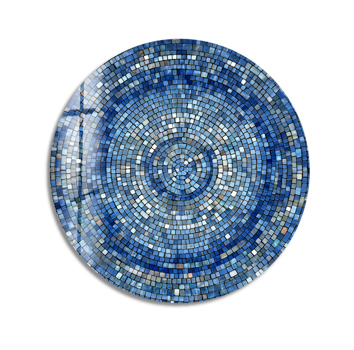Celestial Blue Mosaic – Round Glass Wall Art