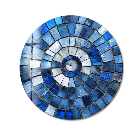 The focal point of the blue spiral harmony mosaic round glass wall artwork creates a stunning visual effect in this distinctive piece of glass wall artwork.