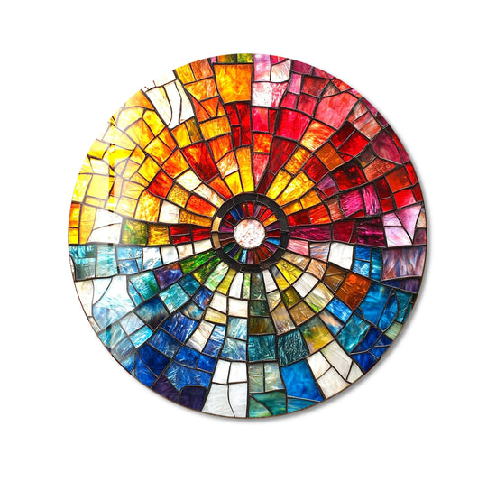 Radiant Sunburst Mosaic Round Glass Wall Art - MyPhotoStation