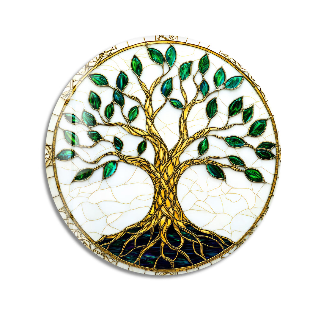 Golden Roots of Harmony – Round Glass Wall Art