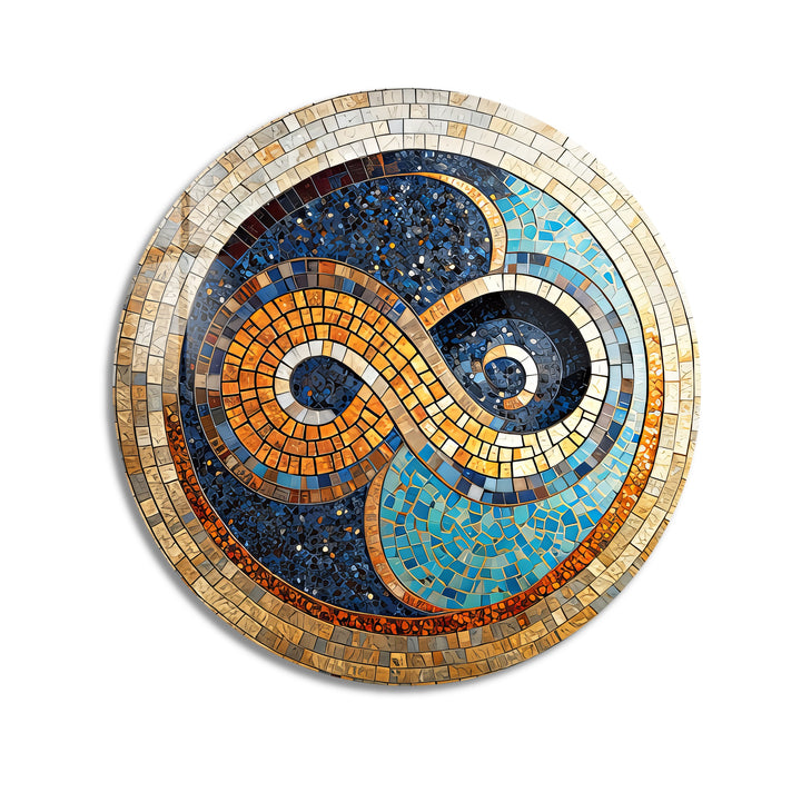Infinite Balance – Mosaic Mandala Design Round Glass Wall Art