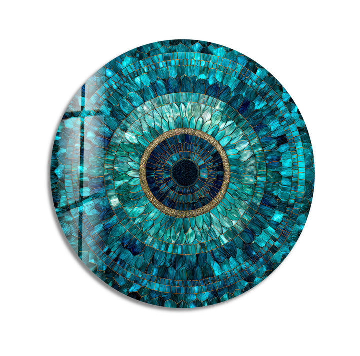 Emerald Mandala Radiance – Round Glass Wall Art