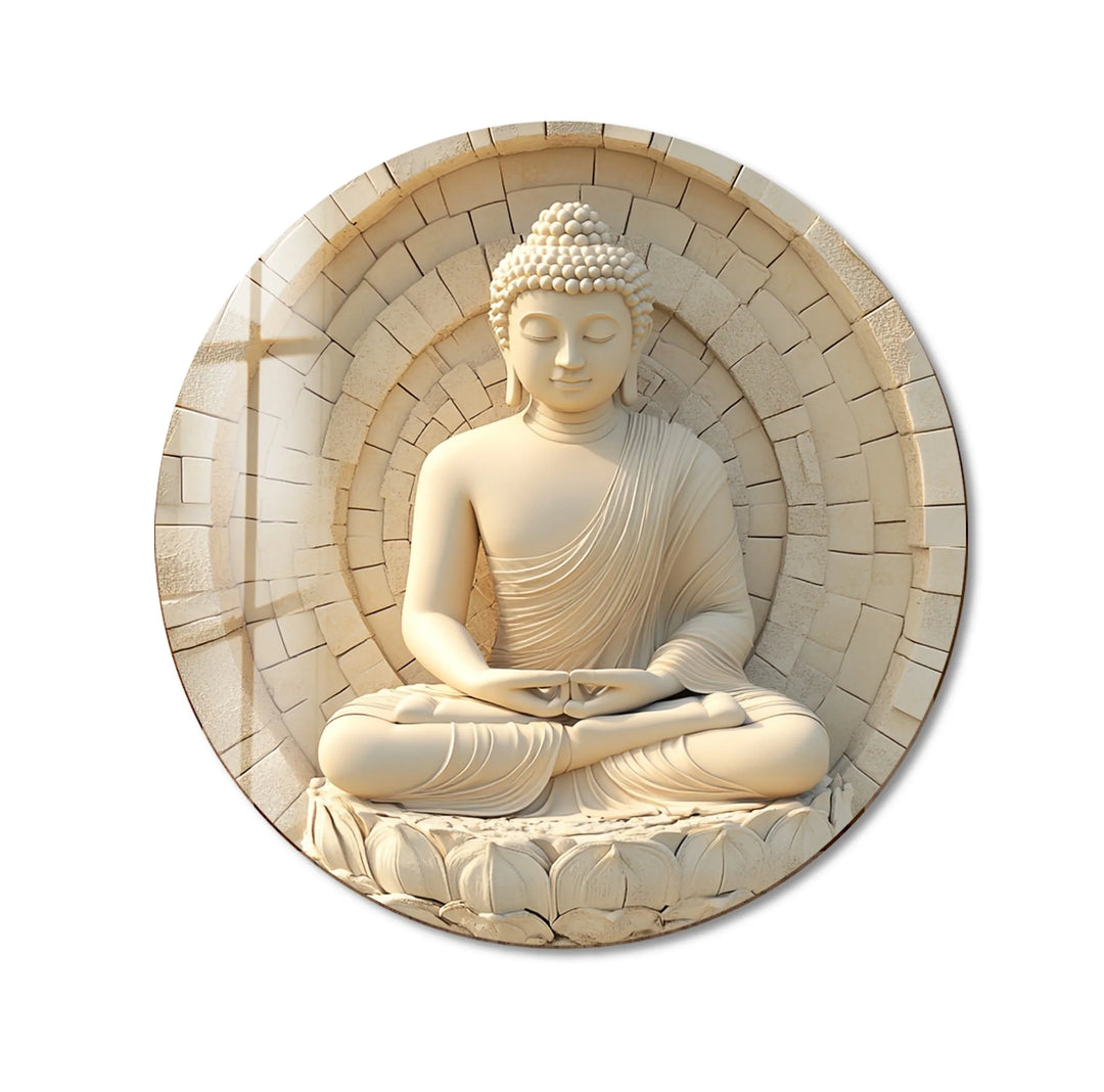 Serene White Buddha in Lotus – Round Glass Wall Art - MyPhotoStation