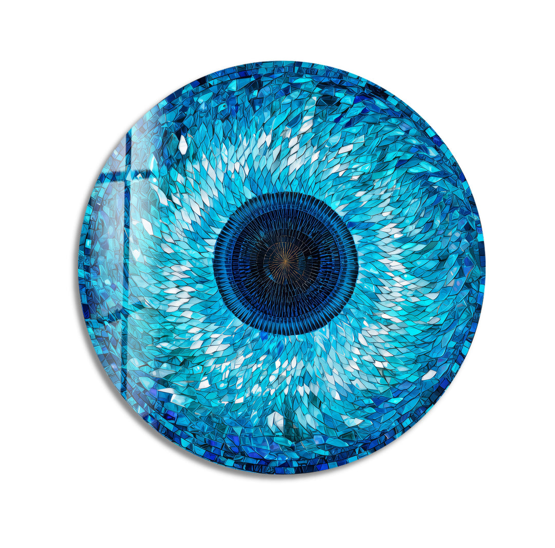 Sapphire Mosaic Evil Eye – Round Glass Wall Art