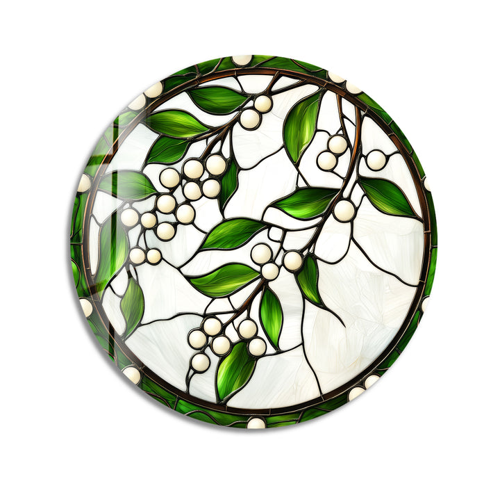 Emerald Berry Vines – Round Glass Wall Art