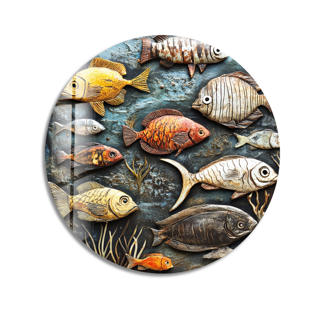 Ocean Harmony Mosaic – Round Glass Wall Art