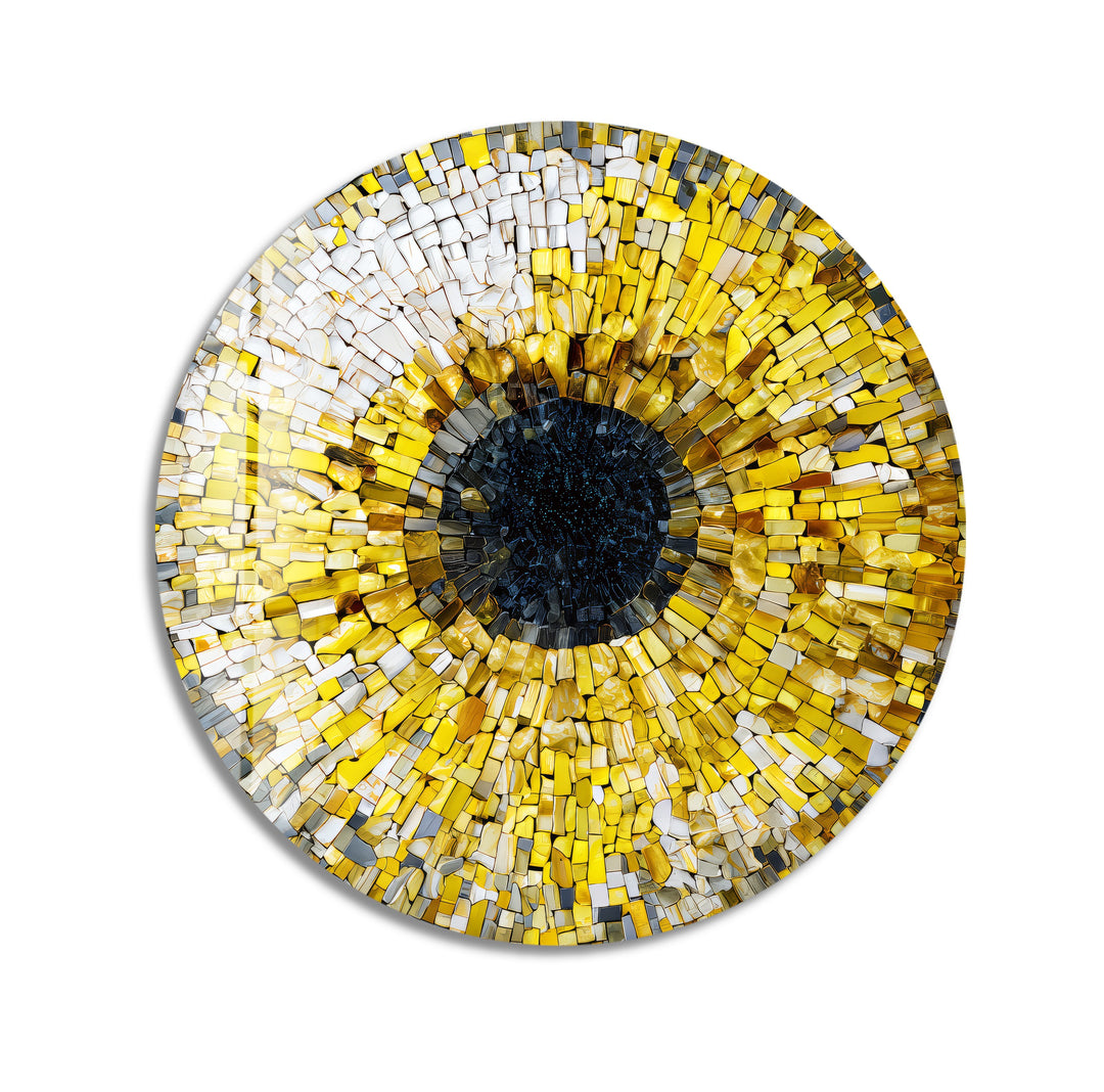 Golden Iris Mosaic – Round Glass Wall Art
