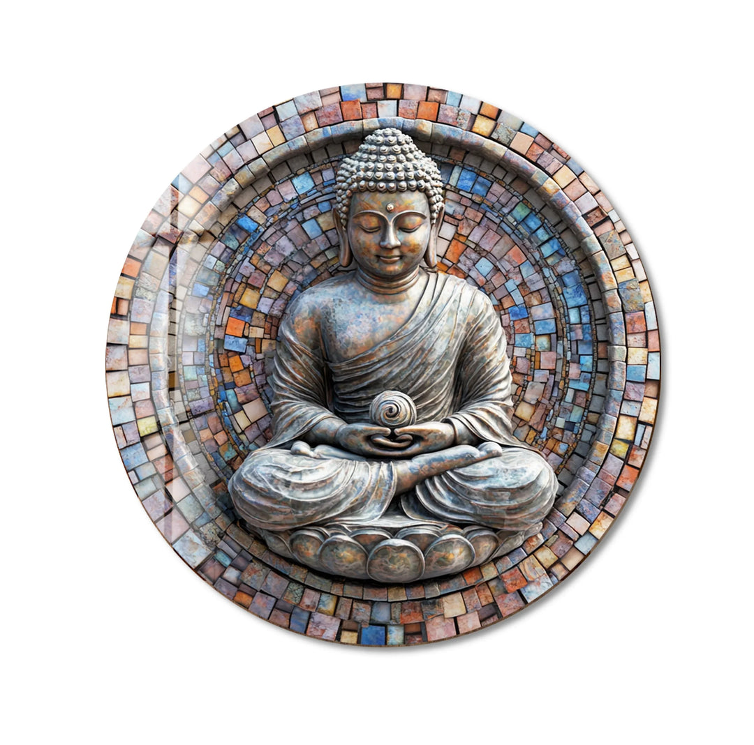 Zen Enlightenment – Buddha Mosaic Round Glass Wall Art - MyPhotoStation
