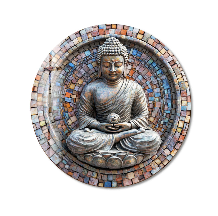 Zen Enlightenment – Buddha Mosaic Round Glass Wall Art - MyPhotoStation