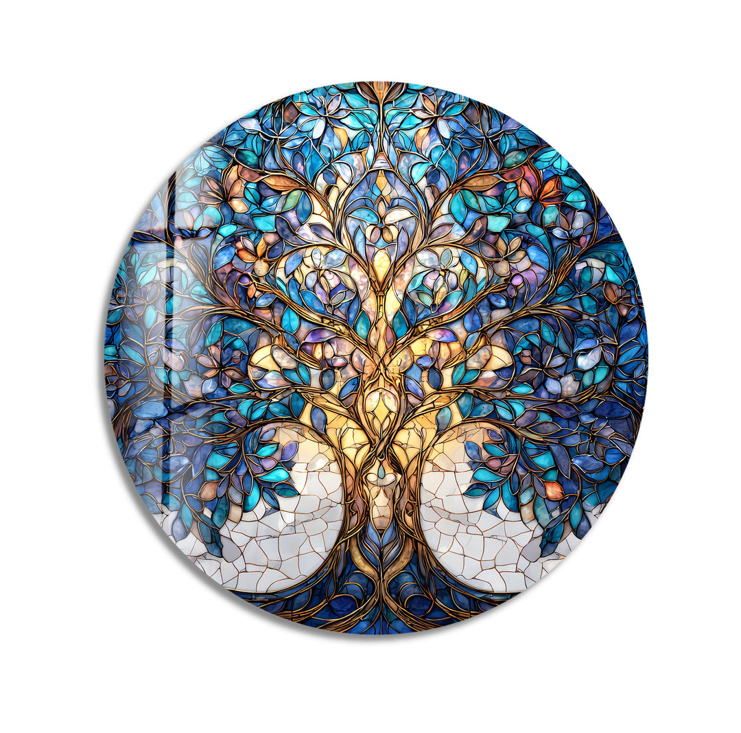 Celestial Tranquility Tree – Round Glass Wall Art
