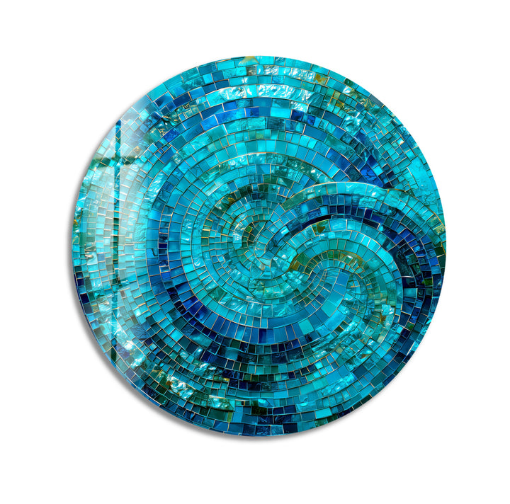 Oceanic Spiral Energy – Round Glass Wall Art