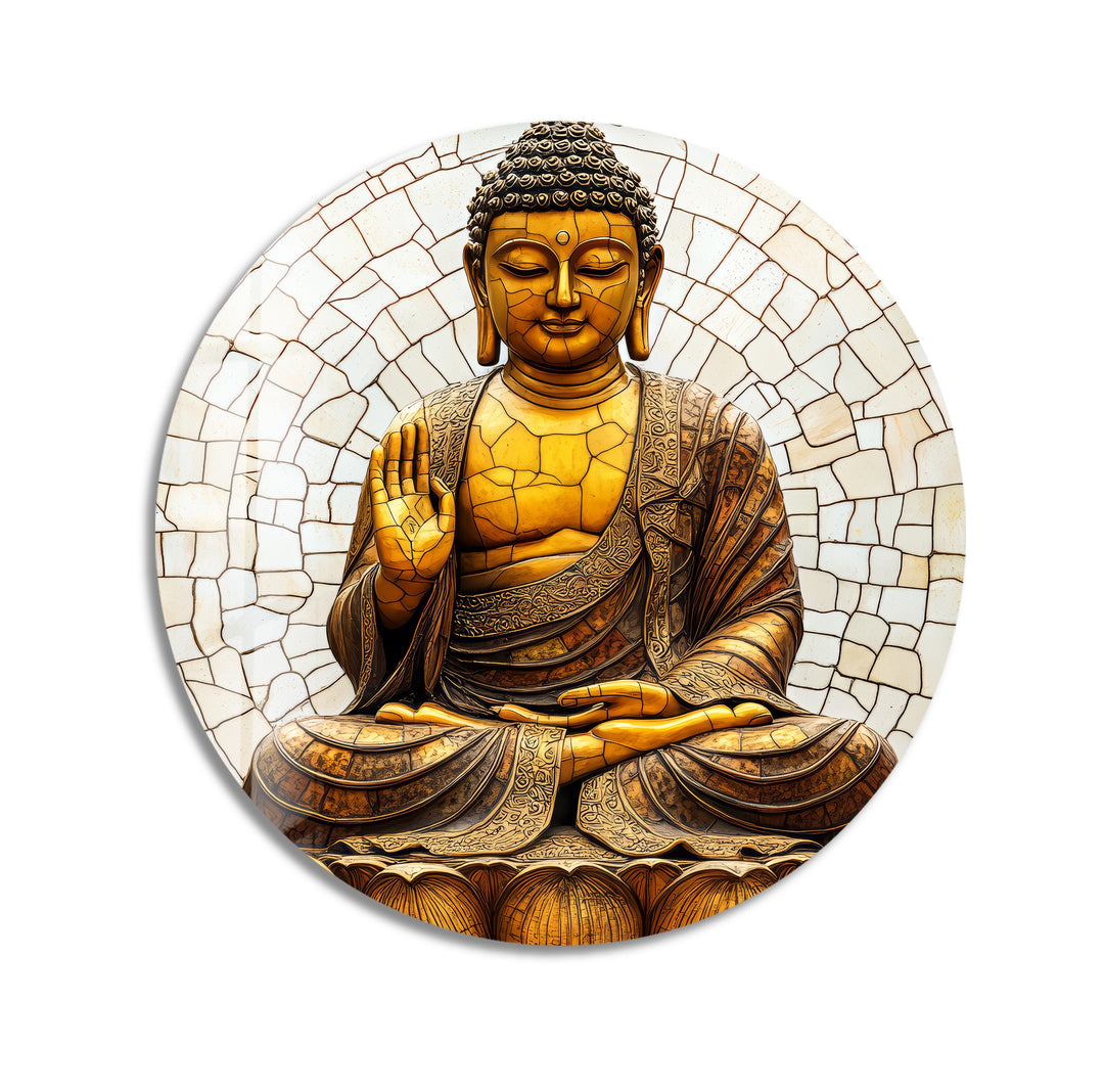 Buddha in Meditation – Round Glass Wall Art