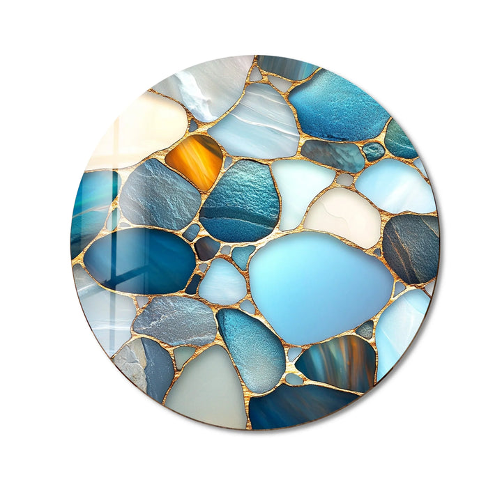 Blue Stone Mosaic Round Glass Wall Art - MyPhotoStation