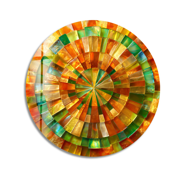 Verdant Sun Spiral – Round Glass Wall Art