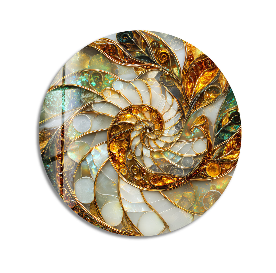 Golden Spiral Energy – Round Glass Wall Art