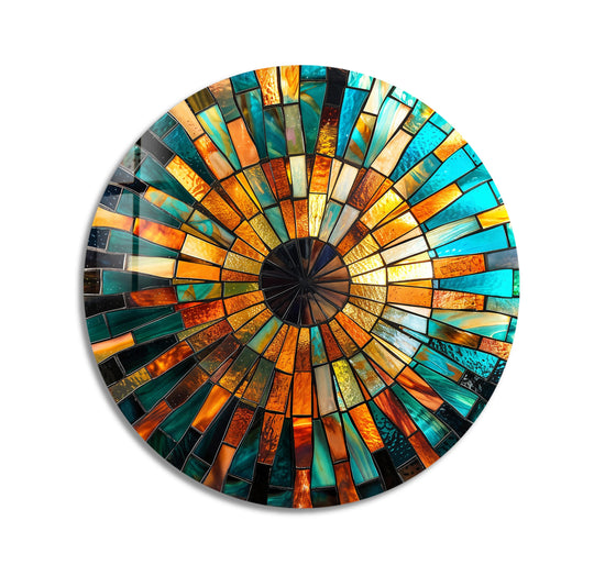 Radiant sunburst mosaic round glass wall art