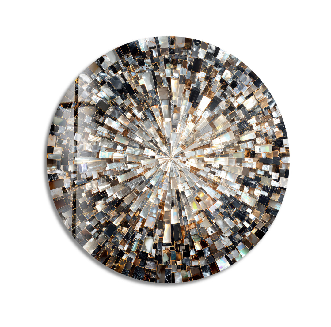 Black and Silver Radiant – Round Glass Wall Art