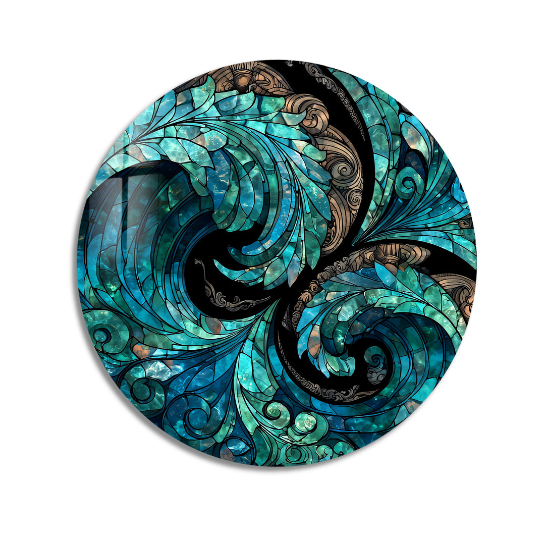 Verdant Whirlwind Mosaic – Round Glass Wall Art
