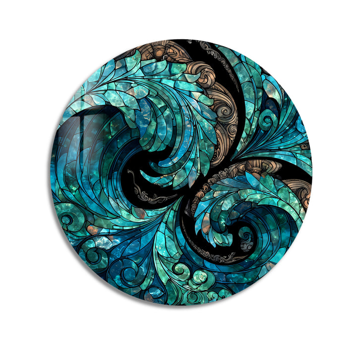 Verdant Whirlwind Mosaic – Round Glass Wall Art