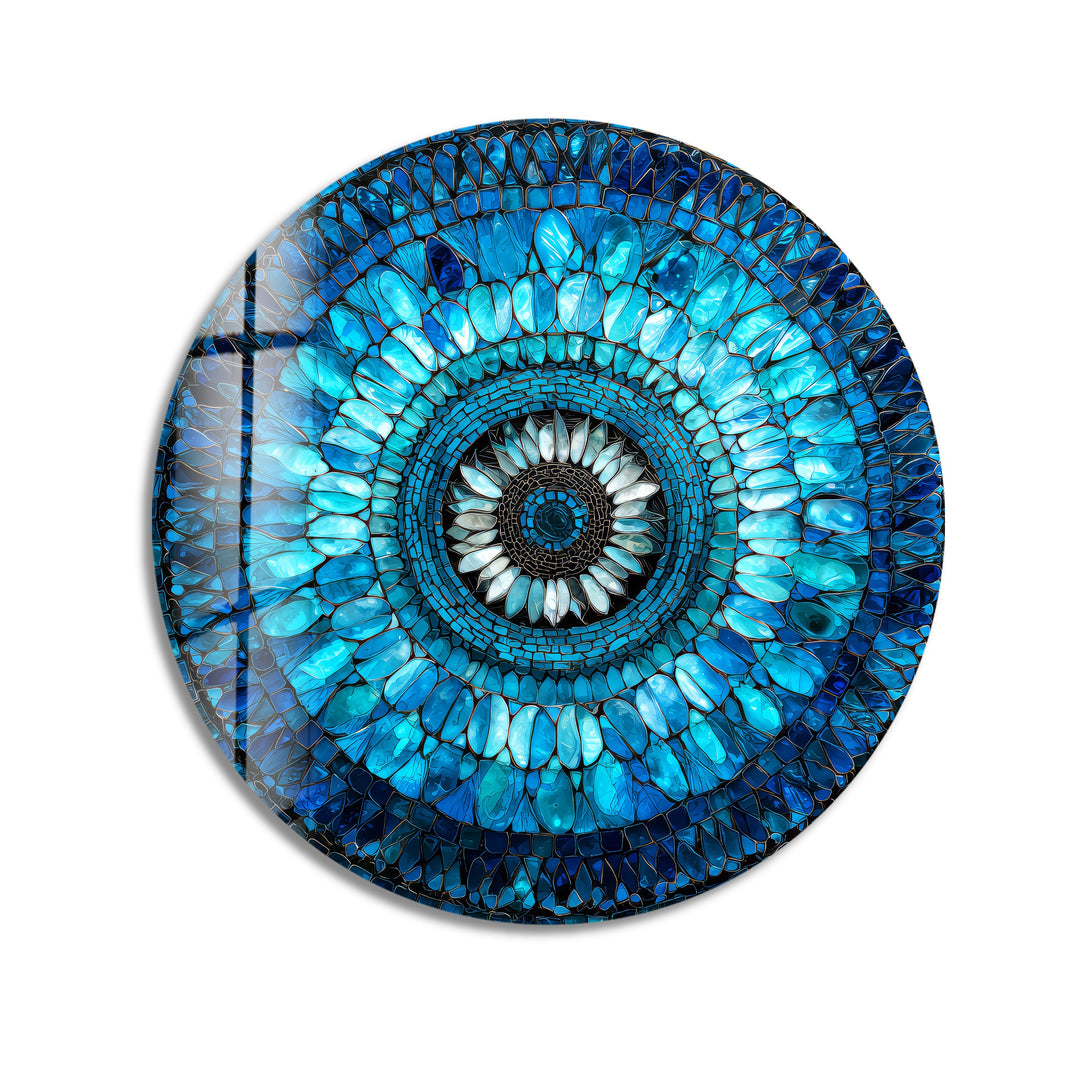 Radiant Mosaic Petal Bloom – Round Glass Wall Art