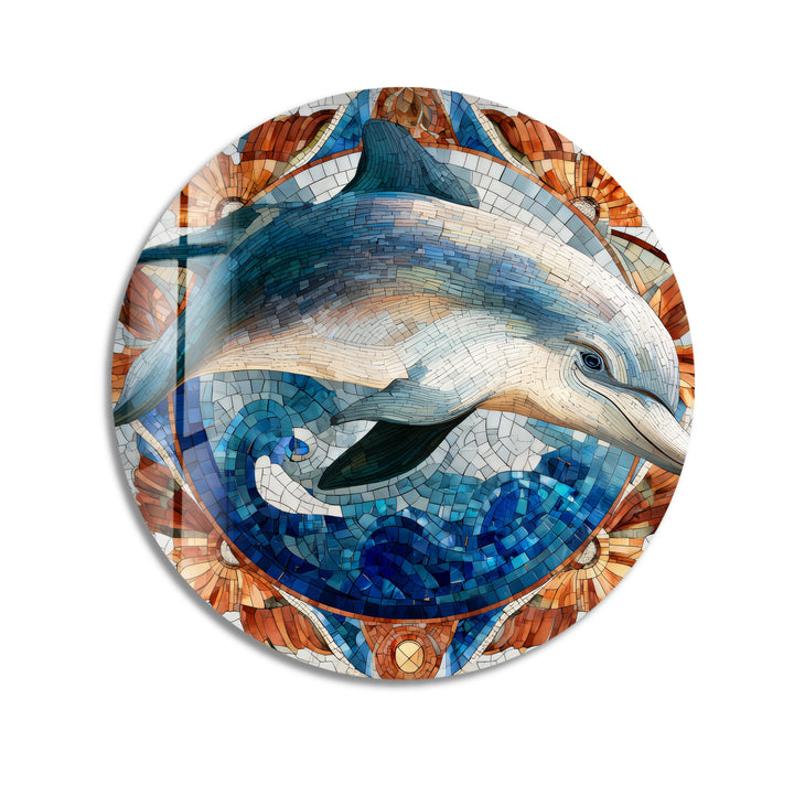 Ocean Spirit Dolphin – Round Glass Wall Art