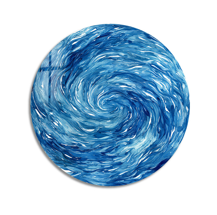 Oceanic Spiral Surge – Round Glass Wall Art