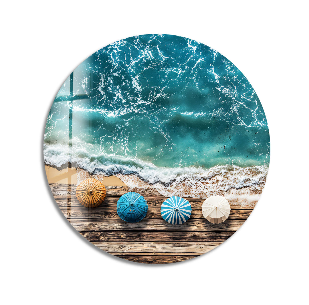 Coastal Bliss Horizon – Round Glass Wall Art