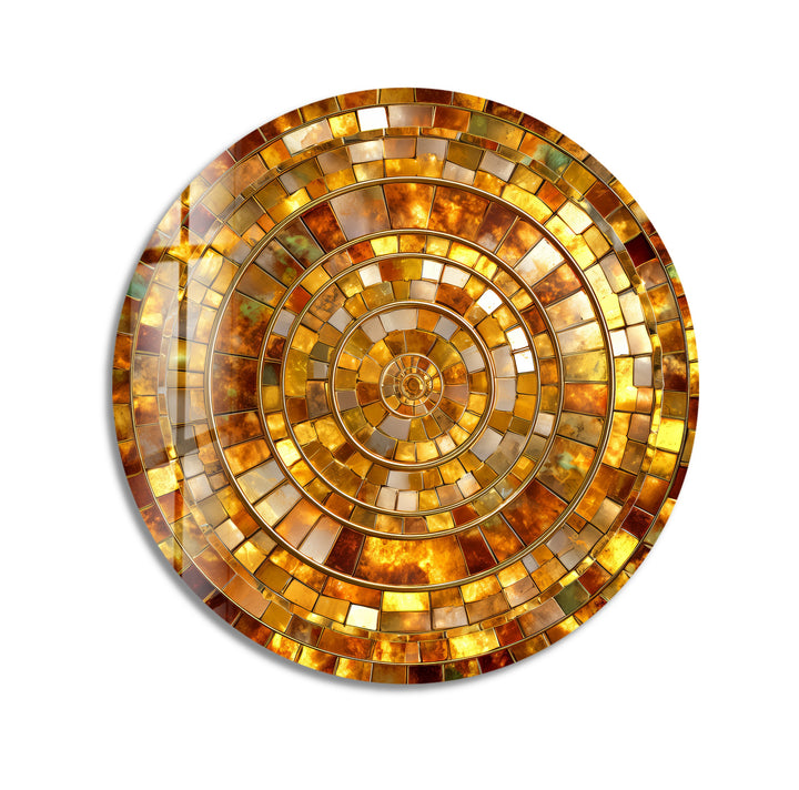 Golden Spiral Radiance – Gold Round Glass Wall Art