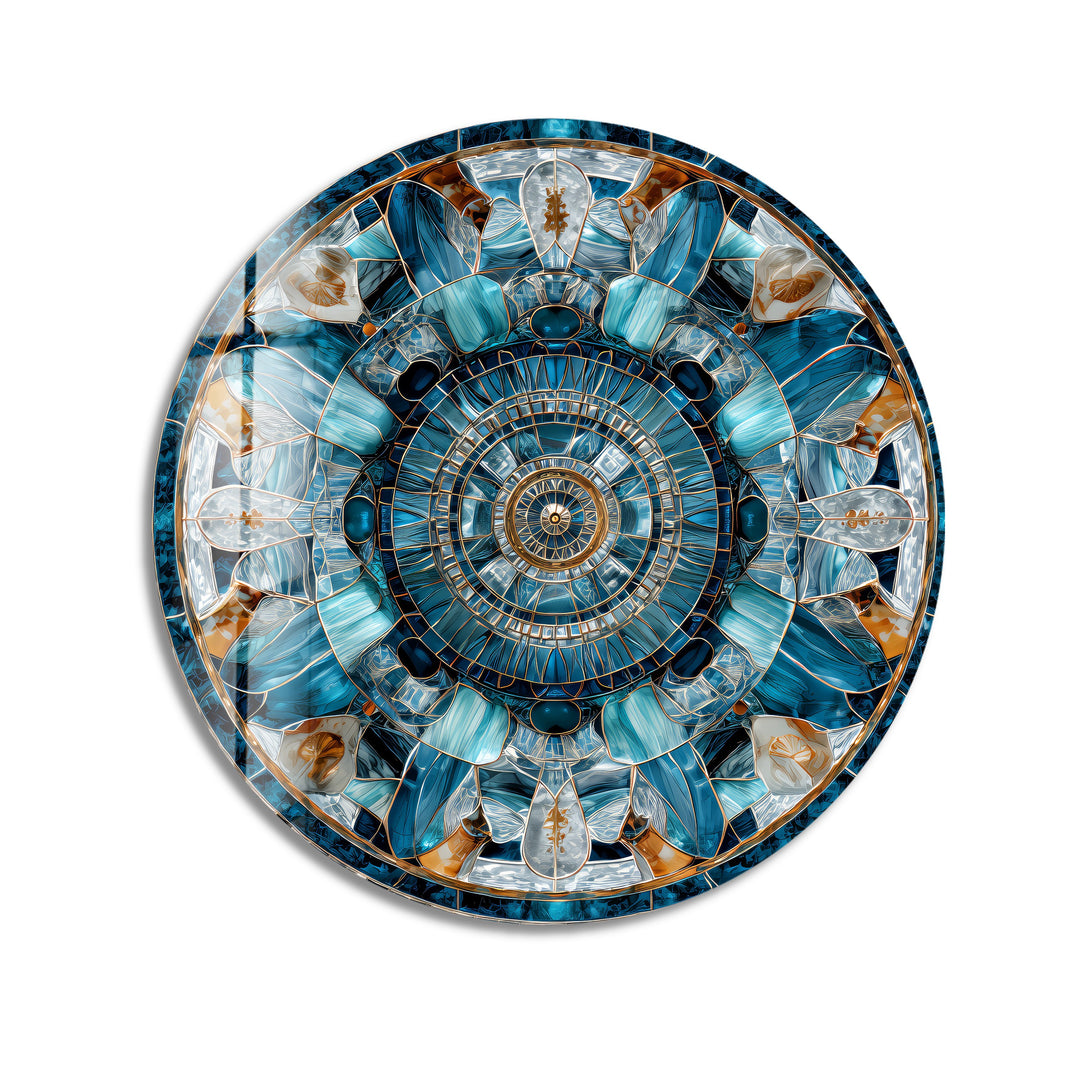 Celestial Compass Bloom – Round Glass Wall Art