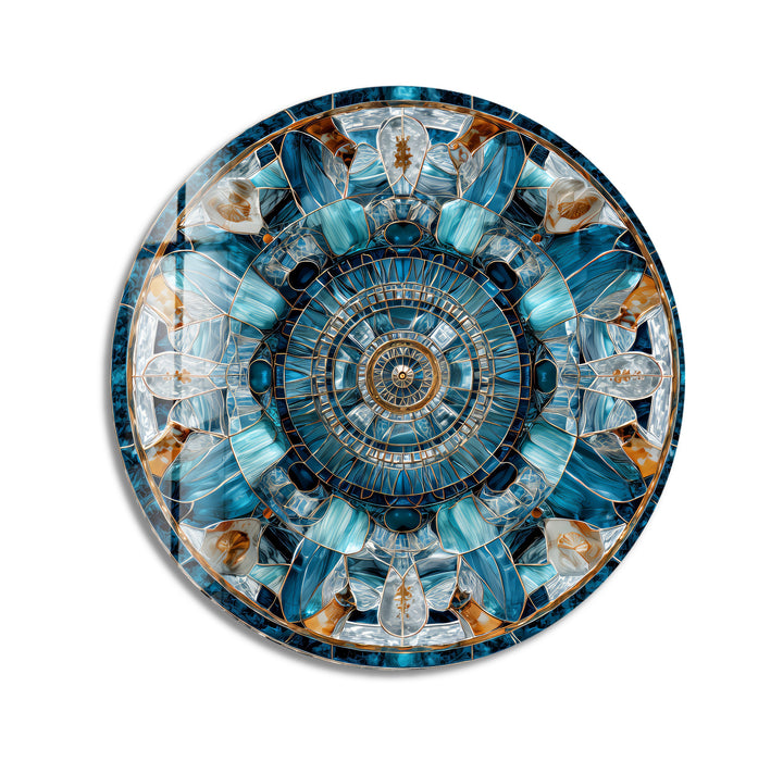 Celestial Compass Bloom – Round Glass Wall Art