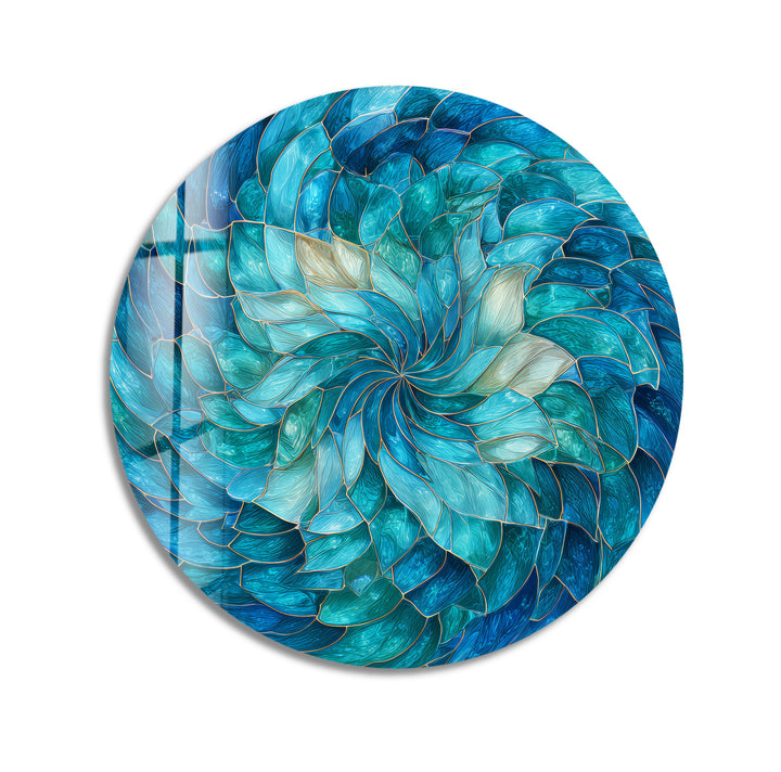 Ocean Bloom Spiral – Round Glass Wall Art