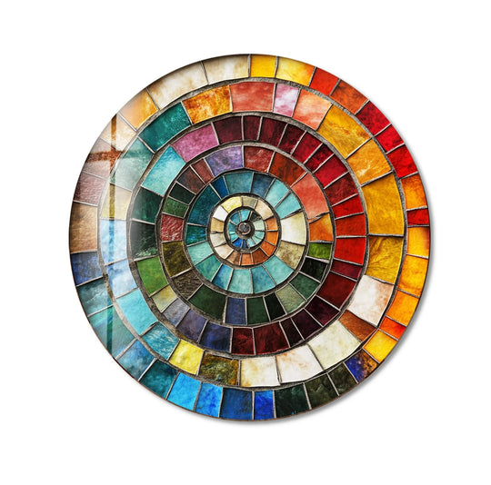 The stillness of this round glass wall art captures the intricate mosaic, radiating quiet color and artistic energy in art from glass design.