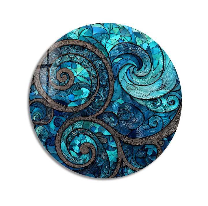 Oceanic Spirals – Round Glass Wall Art