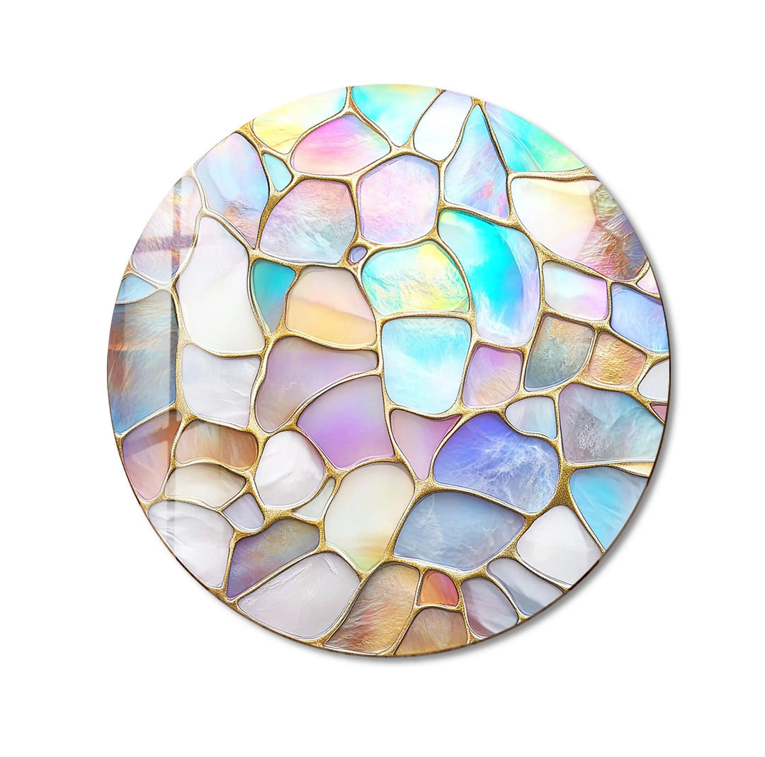 Pastel Glow Mosaic Round Glass Wall Art - MyPhotoStation