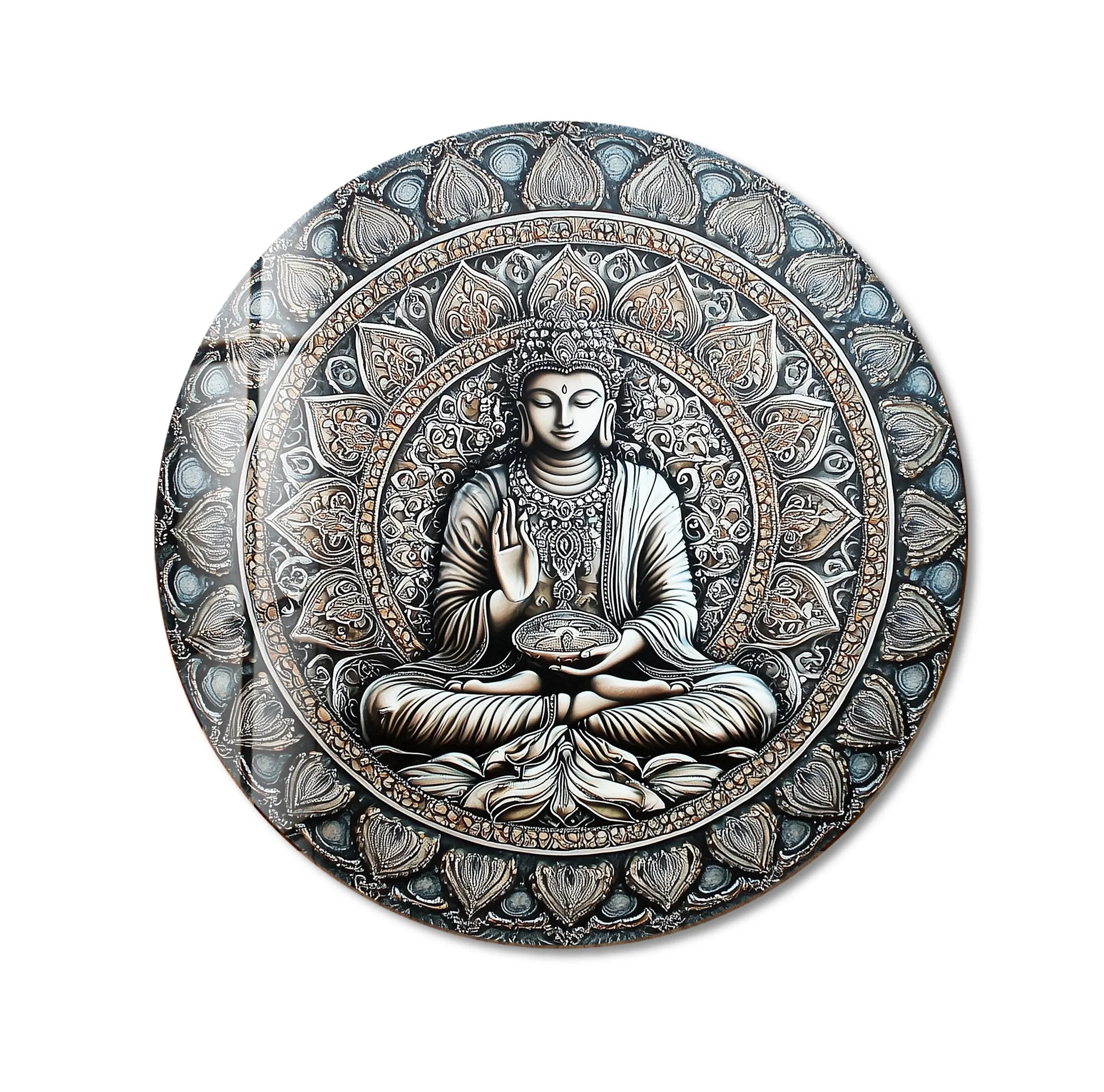 Mandala Buddha Round Glass Wall Art - MyPhotoStation